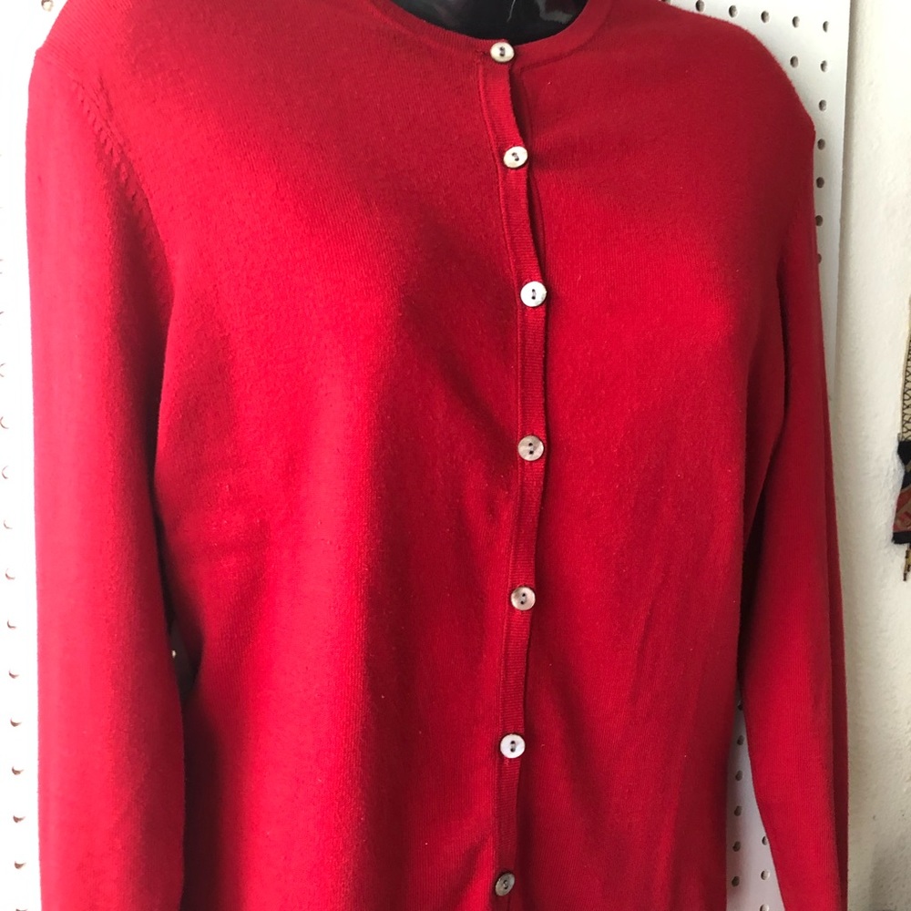 Yarnworks Stretch Red Petite L Button Down Sweater